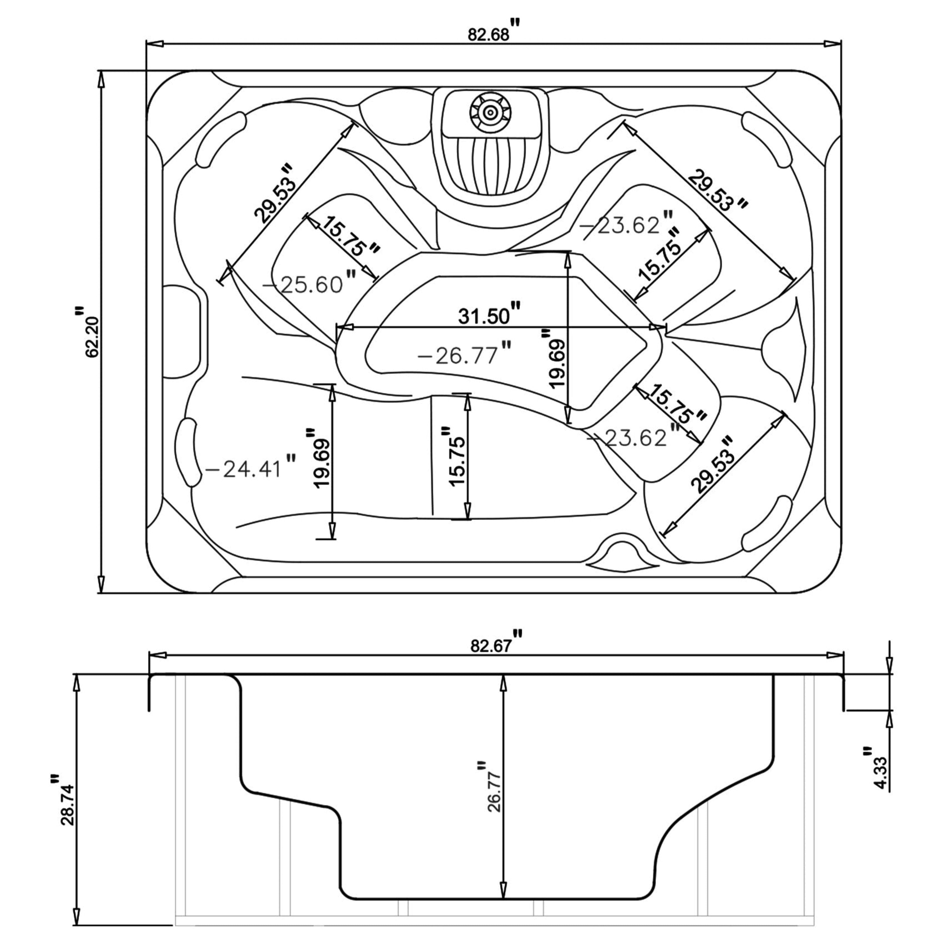 Luxury Freestanding 4-Person Rectangle Outdoor Hot Tub EMPAVA-SPA3527